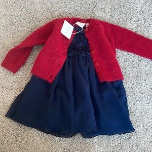 Navy chiffon dress & red cardigan bundle